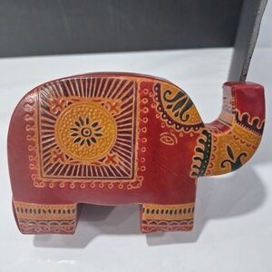 Vintage Handcrafted Red Leather Elephant Coin Bank/Piggy Bank